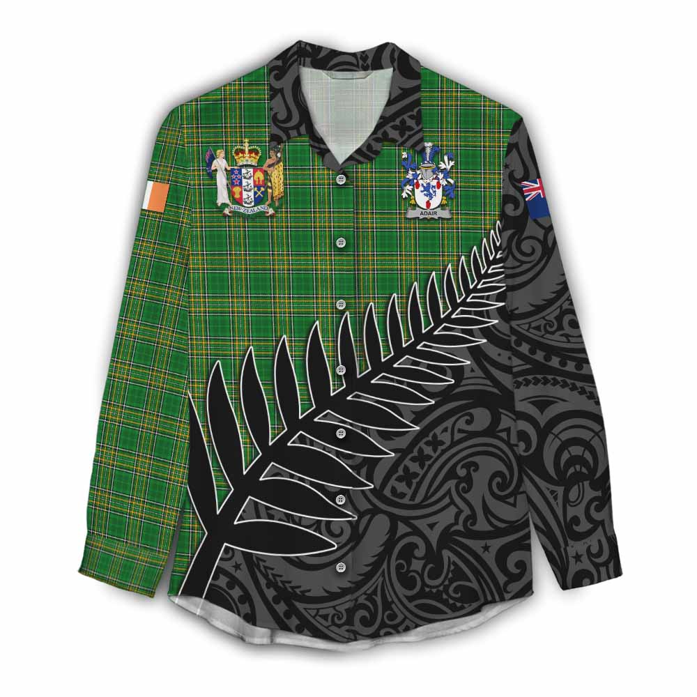 Tartan Vibes Clothing Adair Irish Clan Tartan Women's Casual Shirt with Coat of Arms New Zealand Silver Fern Half Style