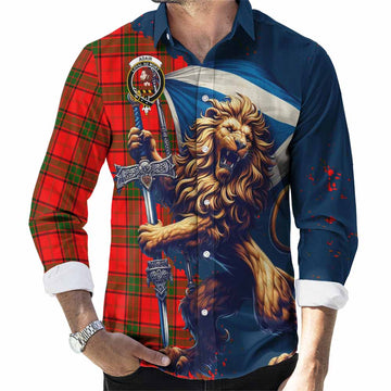 Adair Tartan Family Crest Long Sleeve Button Shirt with Scottish Majestic Lion