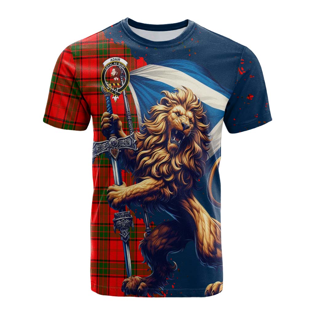 Tartan Vibes Clothing Adair Tartan Family Crest Cotton T-shirt with Scottish Majestic Lion