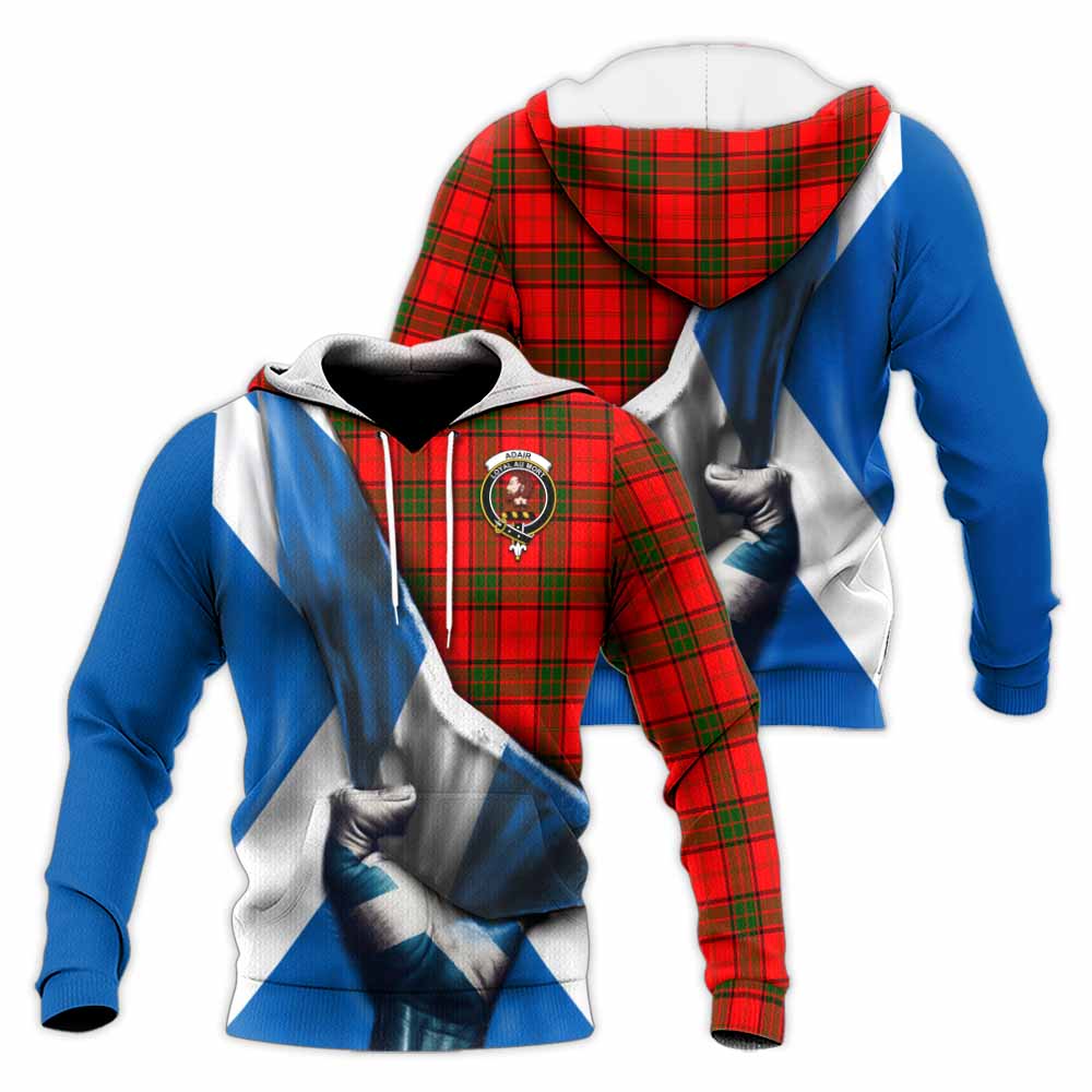 Tartan Vibes Clothing Adair Tartan Knitted Hoodie with Family Crest Scotland Patriotic Style