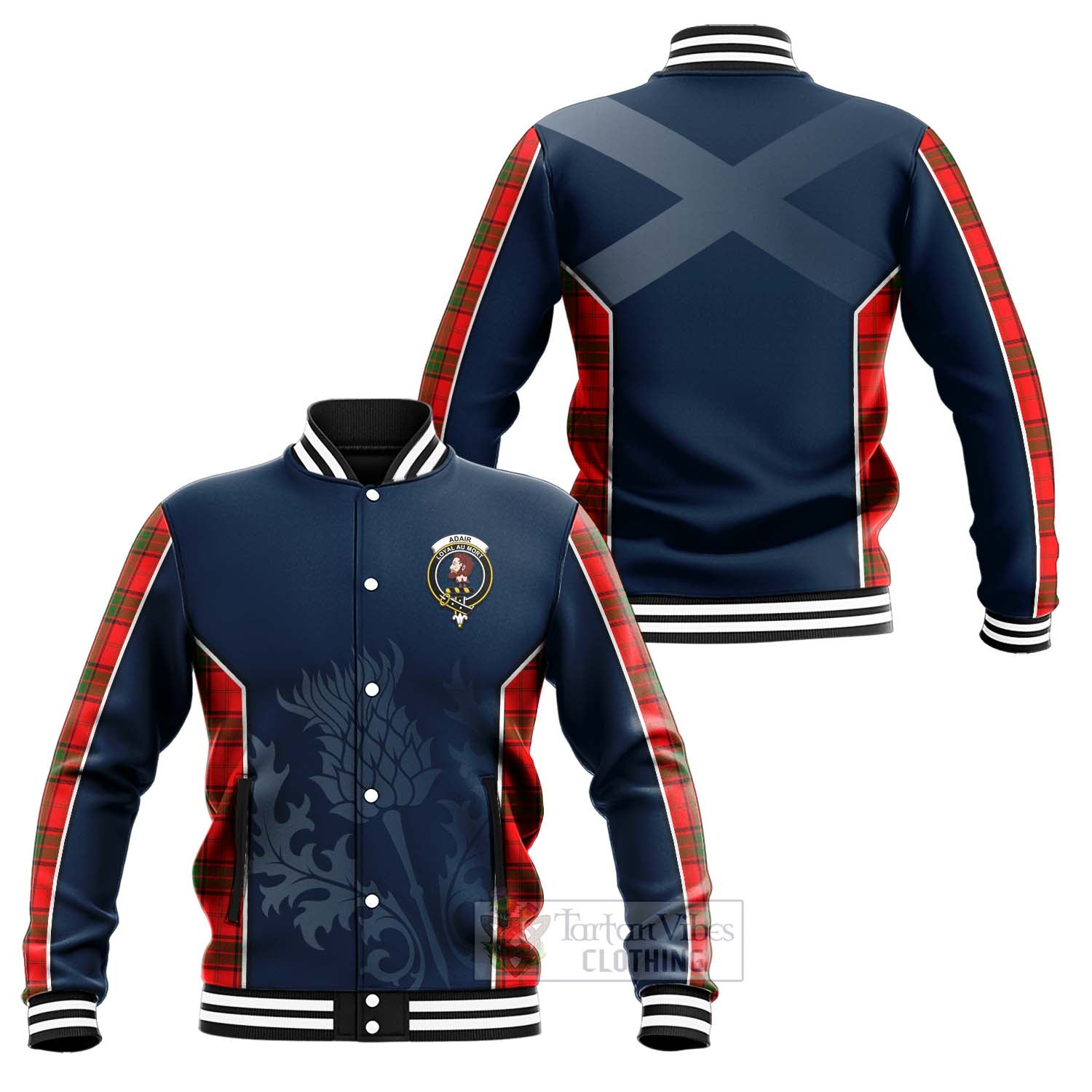 Tartan Vibes Clothing Adair Tartan Baseball Jacket with Family Crest and Scottish Thistle Vibes Sport Style