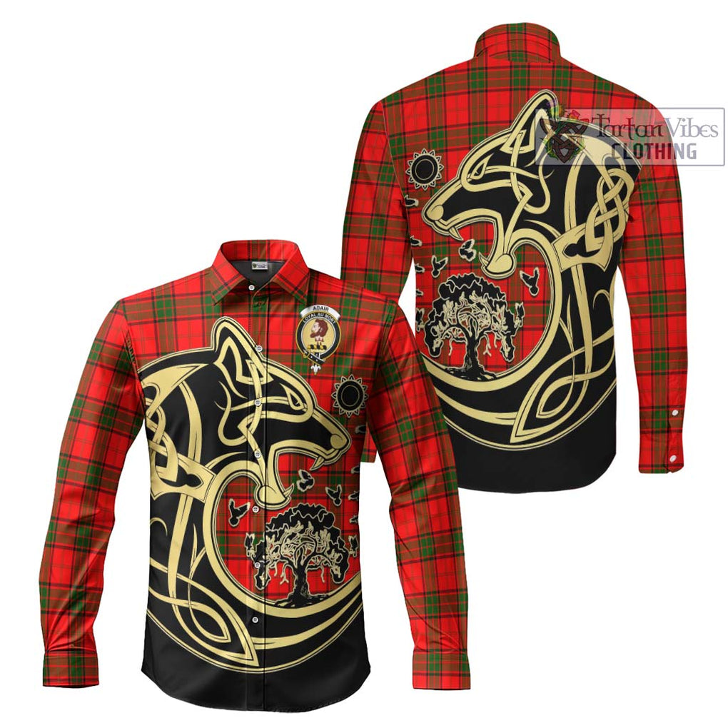 Adair Tartan Long Sleeve Button Shirt with Family Crest Celtic Wolf Style Men's Shirt S - Tartan Vibes Clothing