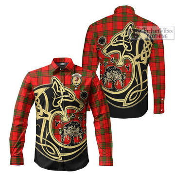 Adair Tartan Long Sleeve Button Shirt with Family Crest Celtic Wolf Style