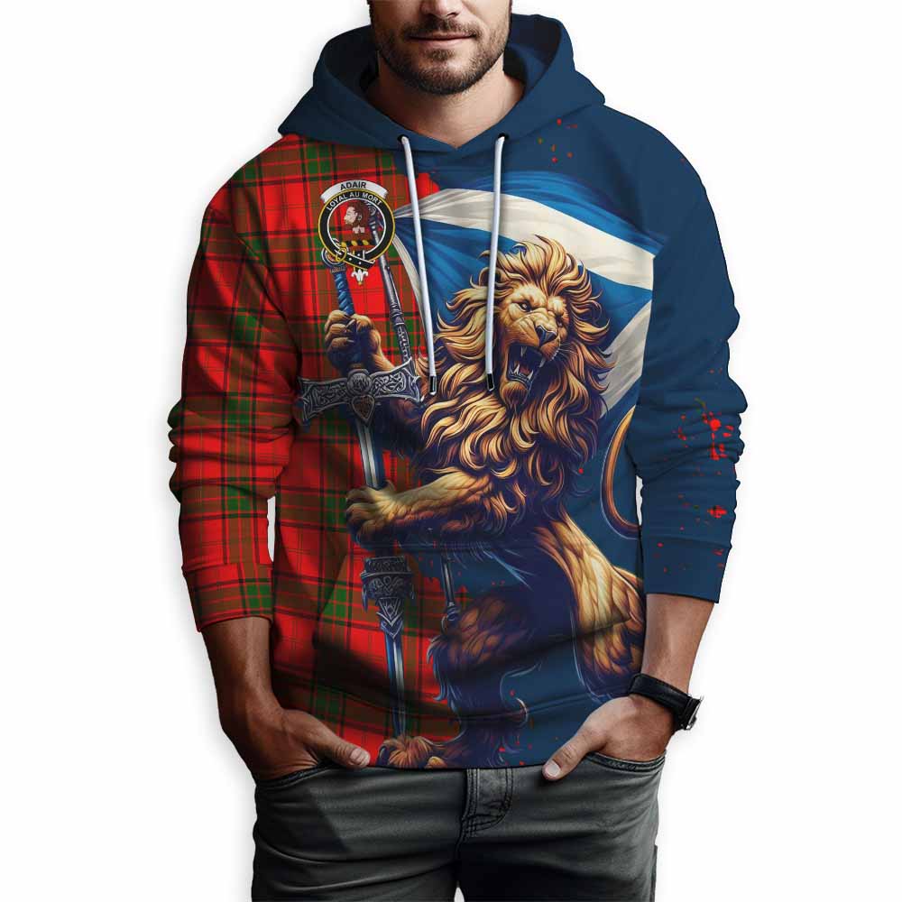 Adair Tartan Family Crest Hoodie with Scottish Majestic Lion