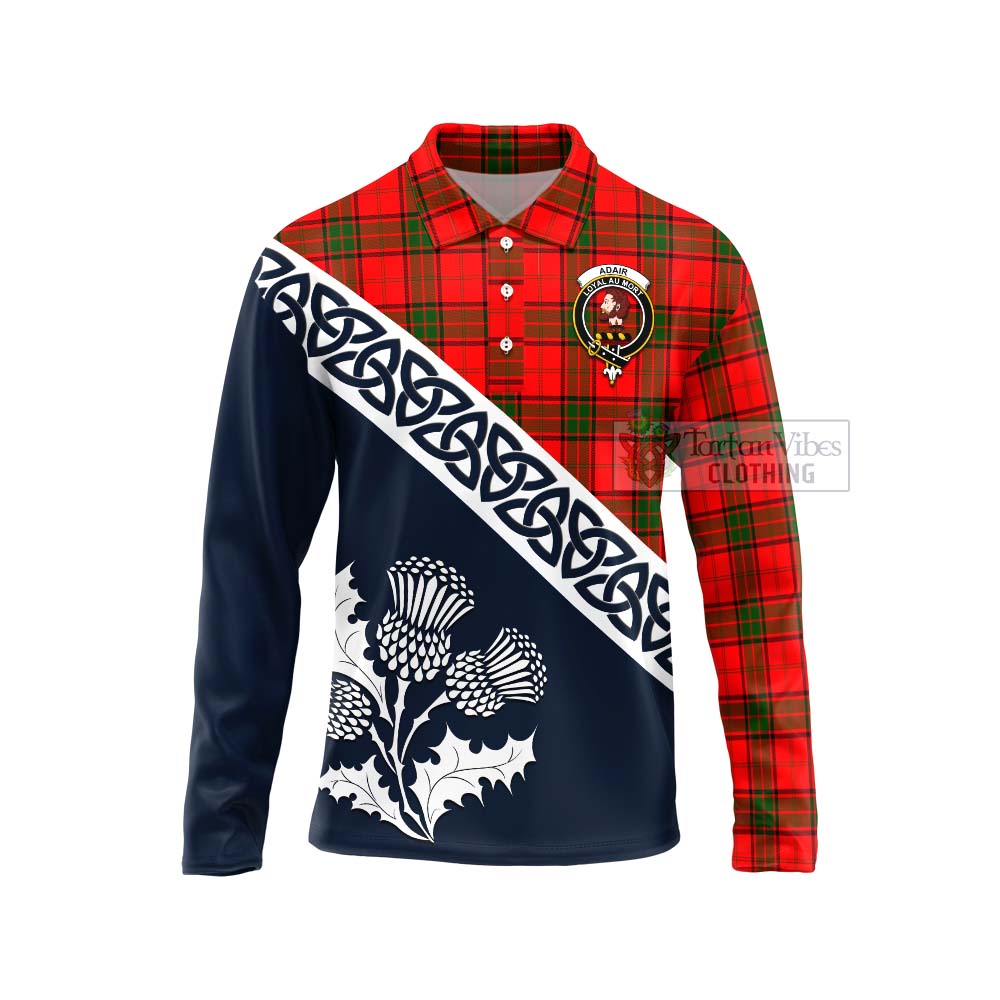 Tartan Vibes Clothing Adair Tartan Long Sleeve Polo Shirt Featuring Thistle and Scotland Map