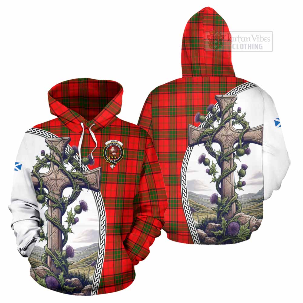 Tartan Vibes Clothing Adair Tartan Hoodie with Family Crest and St. Andrew's Cross Accented by Thistle Vines