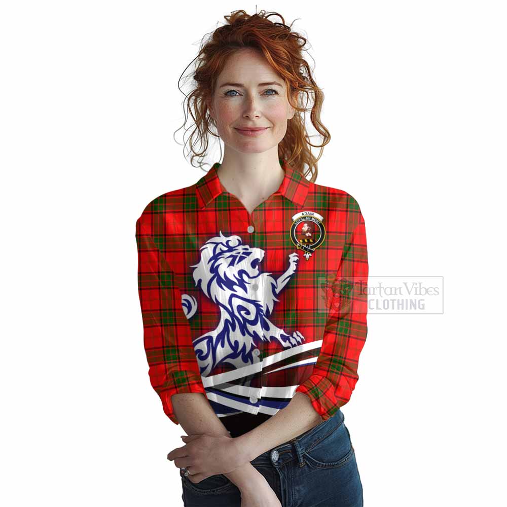 Tartan Vibes Clothing Adair Tartan Women's Casual Shirt with Alba Gu Brath Regal Lion Emblem