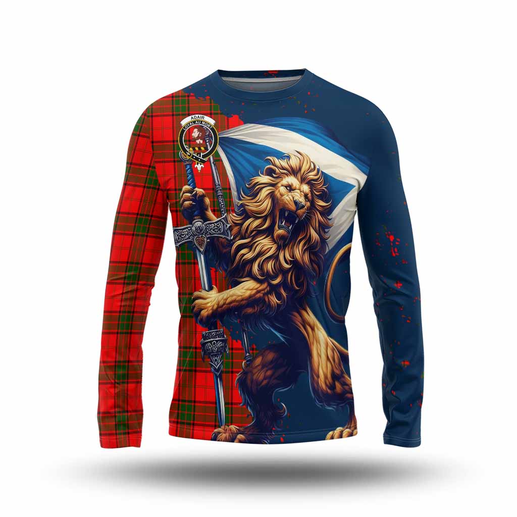 Tartan Vibes Clothing Adair Tartan Family Crest Long Sleeve T-Shirt with Scottish Majestic Lion