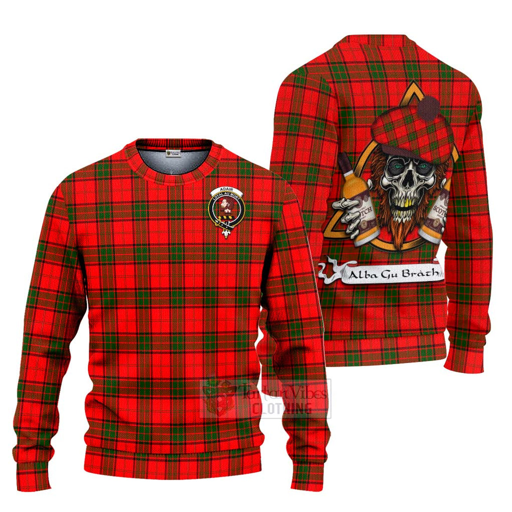 Tartan Vibes Clothing Adair Tartan Knitted Sweater with Family Crest and Bearded Skull Holding Bottles of Whiskey