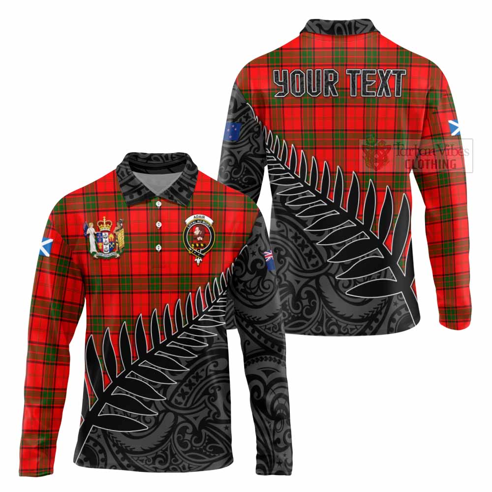 Tartan Vibes Clothing Adair Crest Tartan Long Sleeve Polo Shirt with New Zealand Silver Fern Half Style