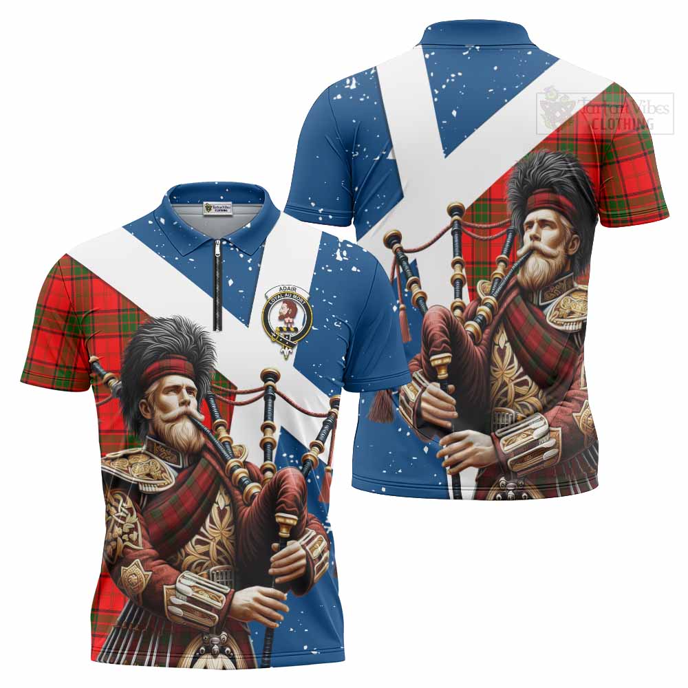 Tartan Vibes Clothing Adair Tartan Zipper Polo Shirt with Family Crest Scottish Bagpiper Vibes