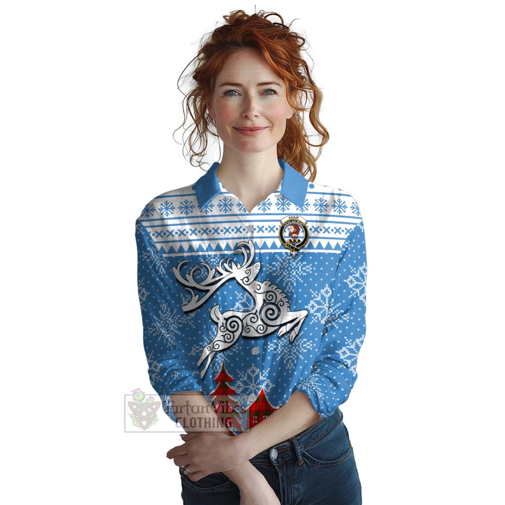 Tartan Vibes Clothing Adair Clan Christmas Women's Casual Shirt Celtic Reindeer Style