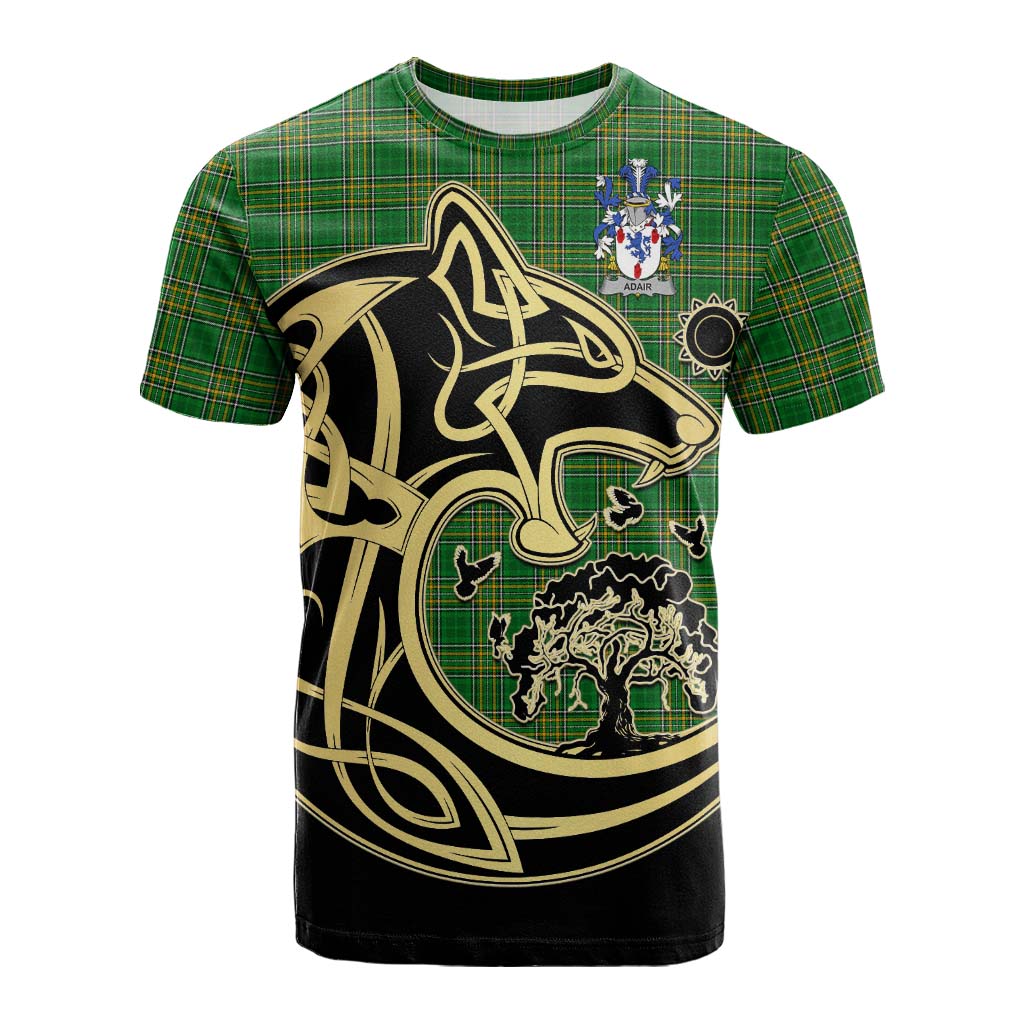 Tartan Vibes Clothing Adair Irish Tartan Cotton T-shirt with Coat of Arms Celtic Wolf Style