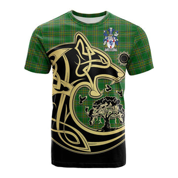 Adair Irish Tartan Cotton T-shirt with Coat of Arms Celtic Wolf Style