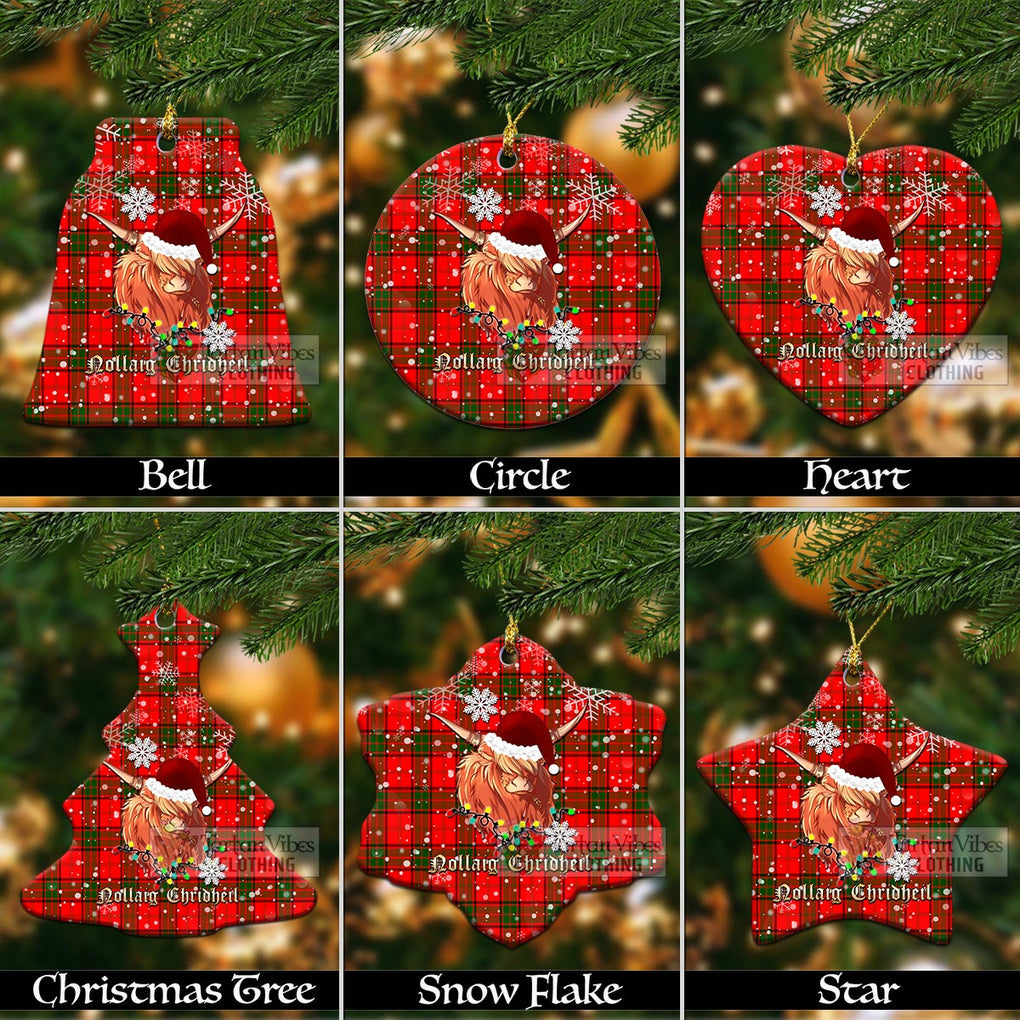 Tartan Vibes Clothing Adair Clan Tartan Ornament with Christmas Twinkle Highland Cattle