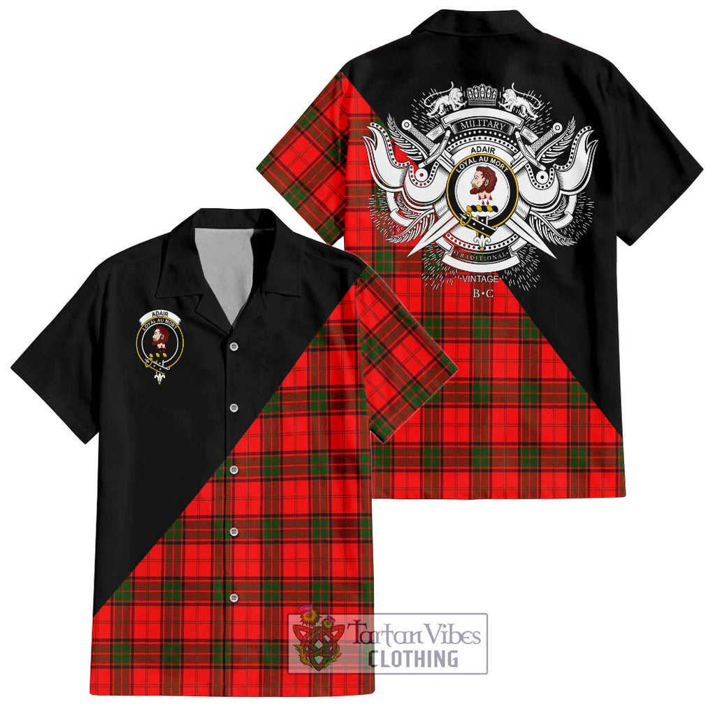 Adair Tartan Short Sleeve Button Shirt with Family Crest and Military Logo Style Kid - Tartanvibesclothing Shop