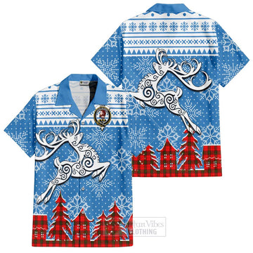 Adair Clan Christmas Short Sleeve Button Shirt Celtic Reindeer Style