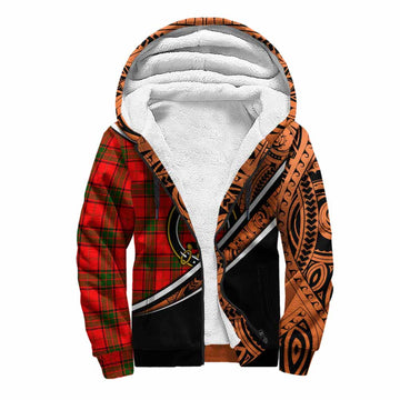 Adair Crest Tartan Sherpa Hoodie with Polynesian Vibes Style - Orange Version