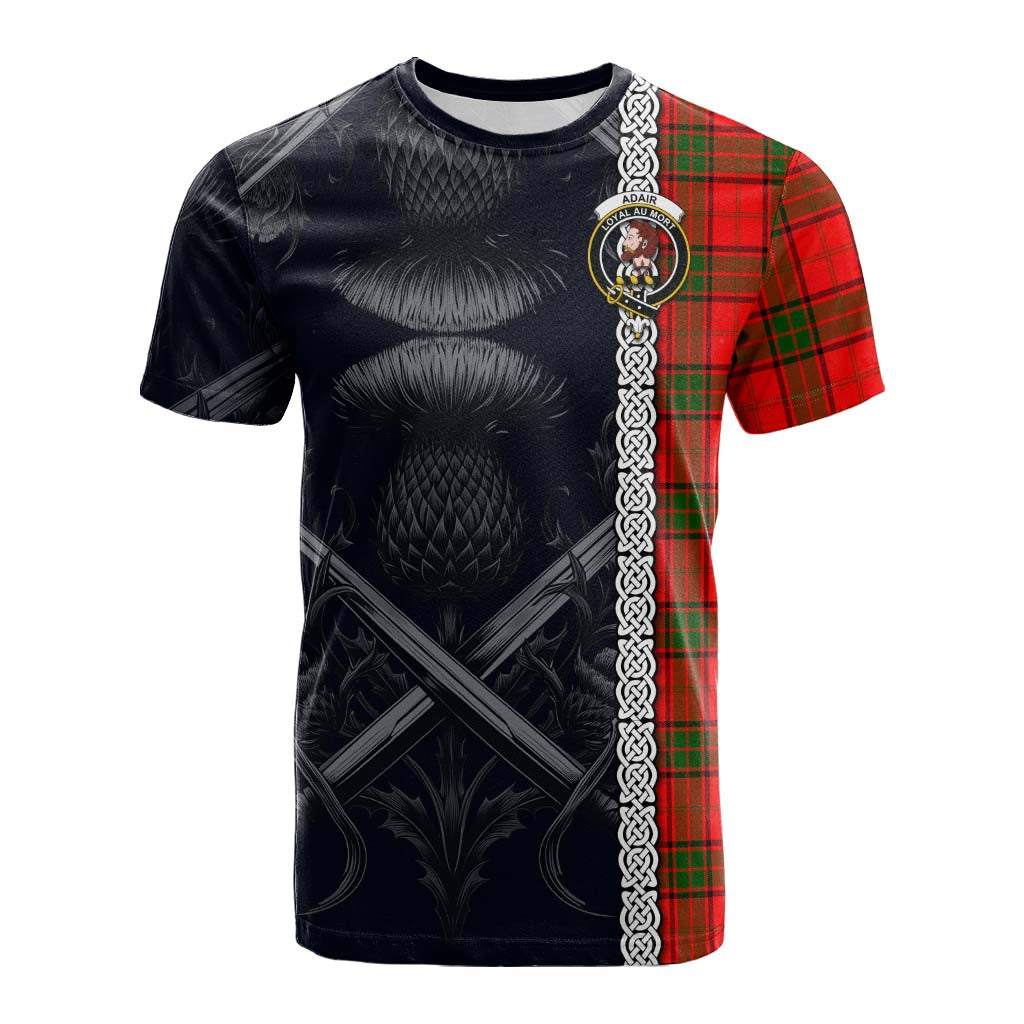 Tartan Vibes Clothing Adair Tartan Cotton T-shirt with Family Crest Cross Sword Thistle Celtic Vibes