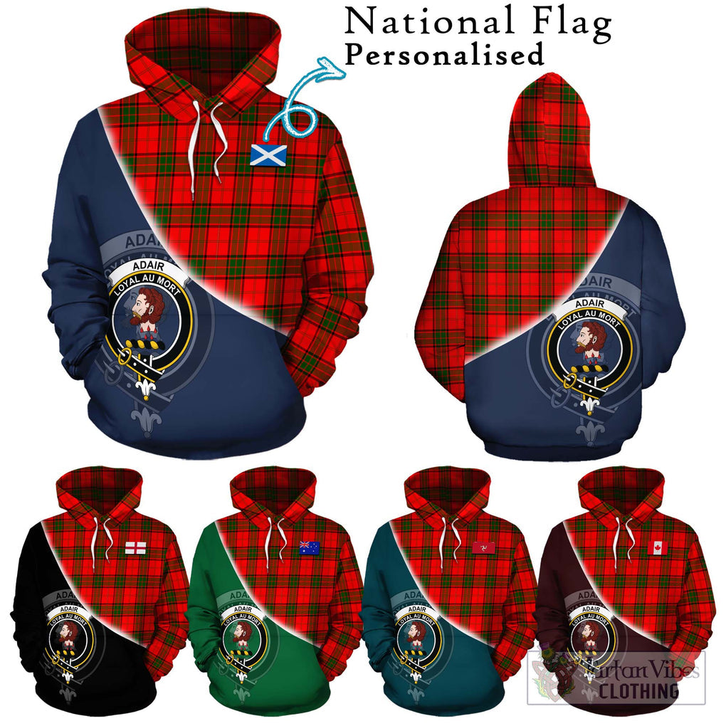 Adair Tartan Hoodie with Personalised National Flag and Family Crest Half Style Zip Hoodie - Tartanvibesclothing Shop