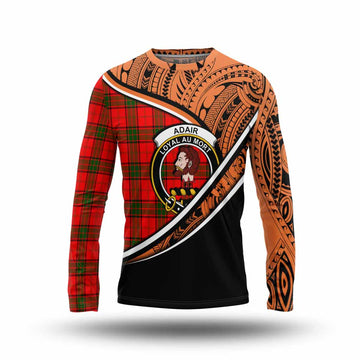 Adair Crest Tartan Long Sleeve T-Shirt with Polynesian Vibes Style - Orange Version