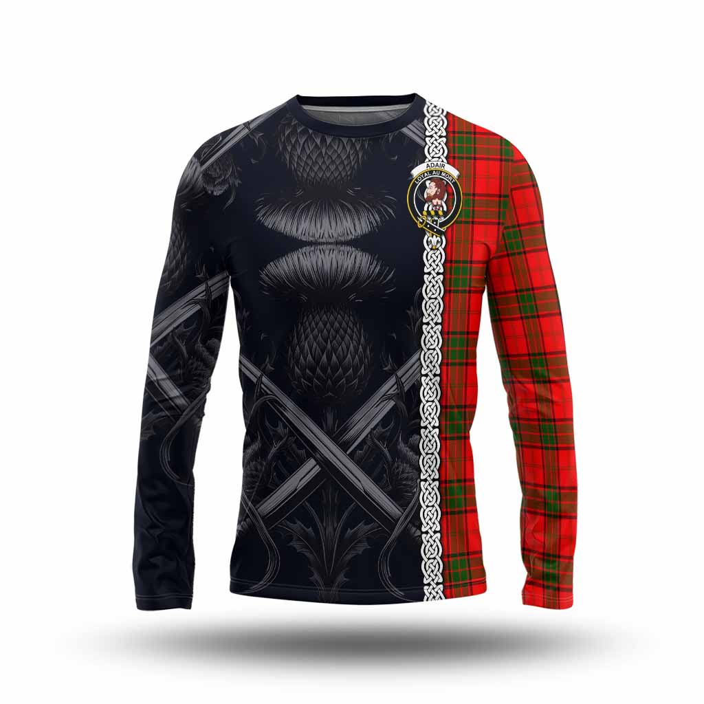 Tartan Vibes Clothing Adair Tartan Long Sleeve T-Shirt with Family Crest Cross Sword Thistle Celtic Vibes