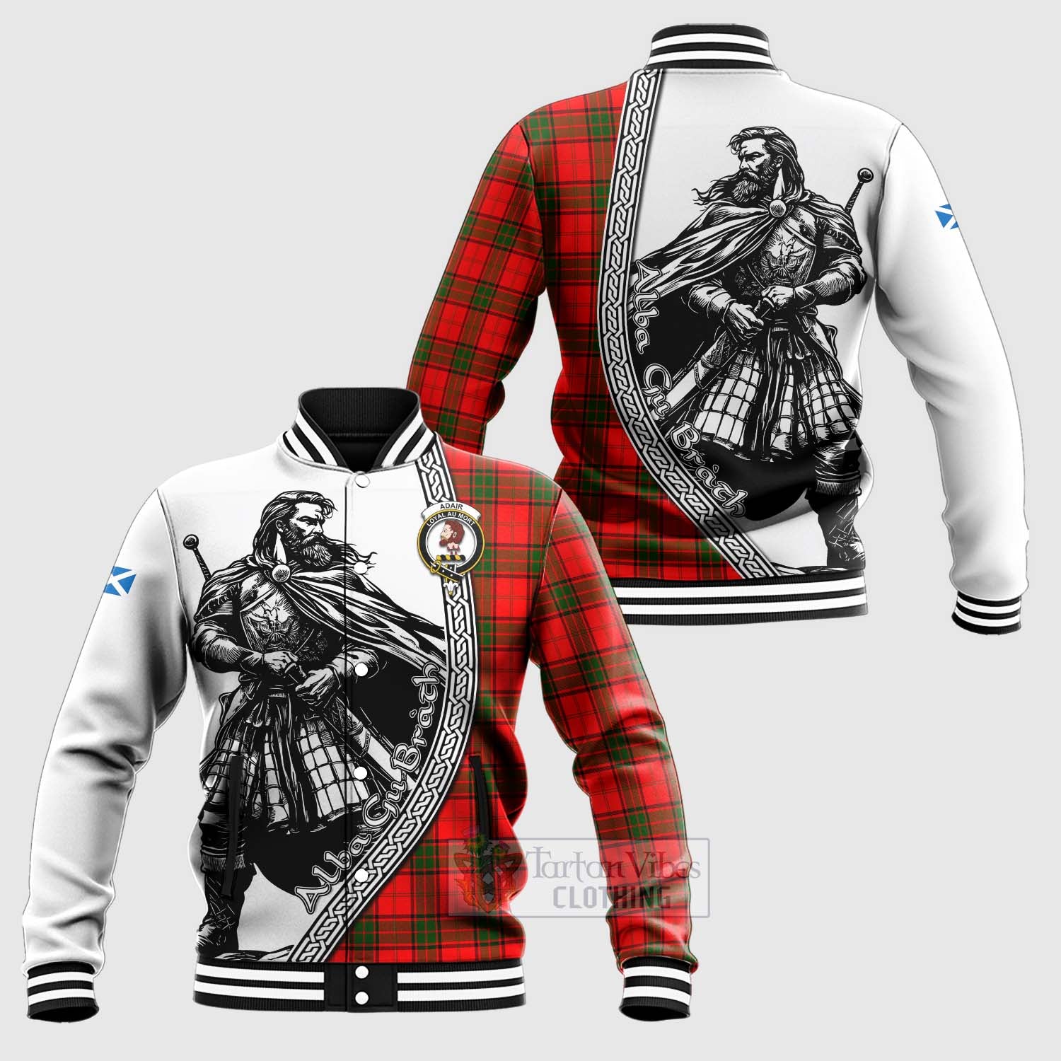 Tartan Vibes Clothing Adair Tartan Clan Crest Baseball Jacket with Highlander Warrior Celtic Style