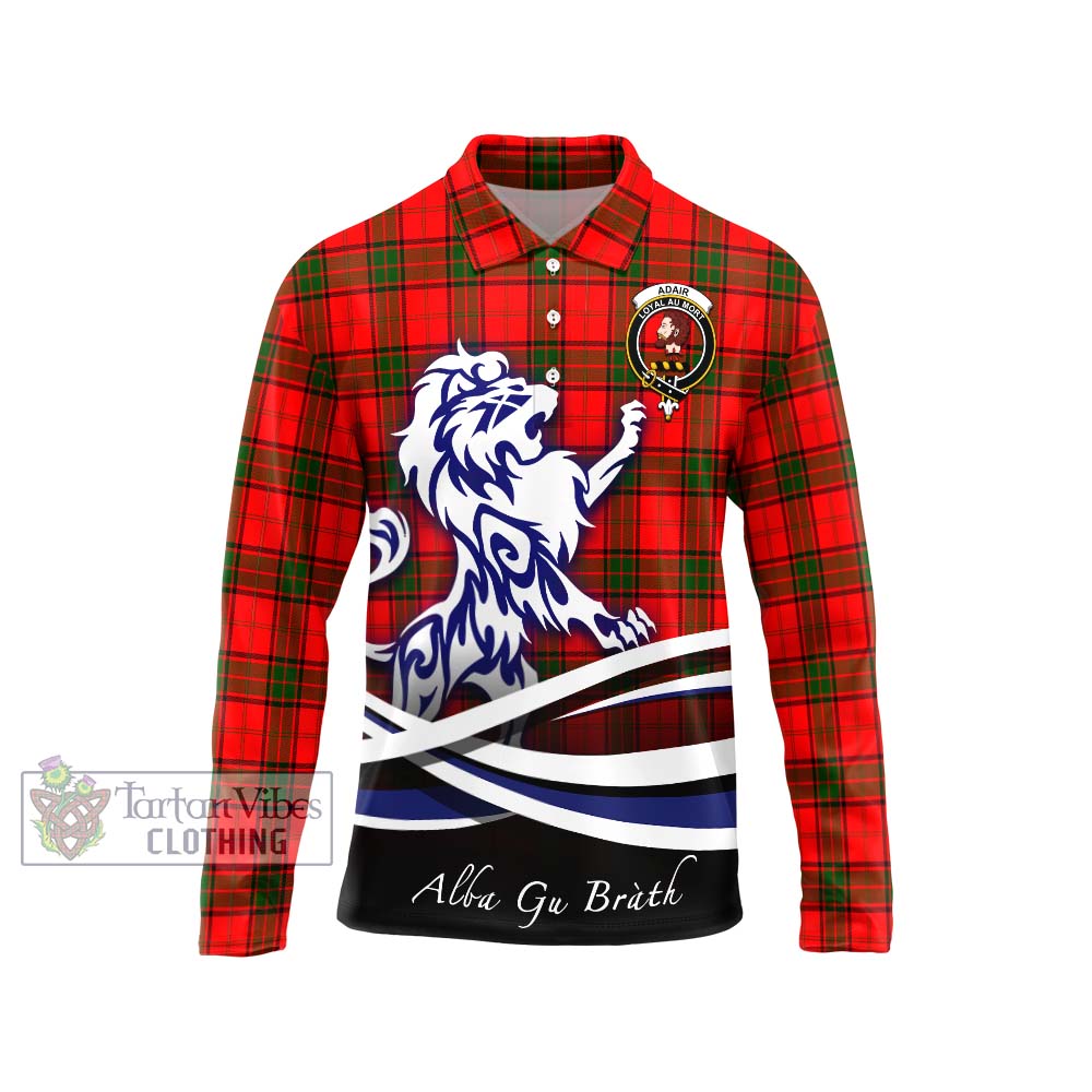 Adair Tartan Long Sleeve Polo Shirt with Alba Gu Brath Regal Lion Emblem Unisex - Tartanvibesclothing Shop