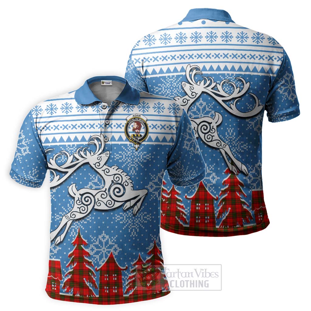 Tartan Vibes Clothing Adair Clan Christmas Polo Shirt Celtic Reindeer Style