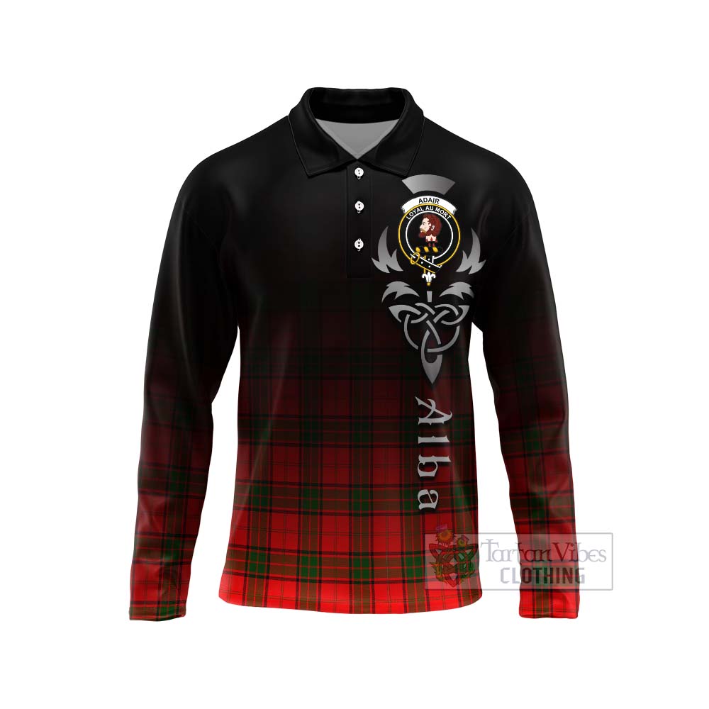 Tartan Vibes Clothing Adair Tartan Long Sleeve Polo Shirt Featuring Alba Gu Brath Family Crest Celtic Inspired