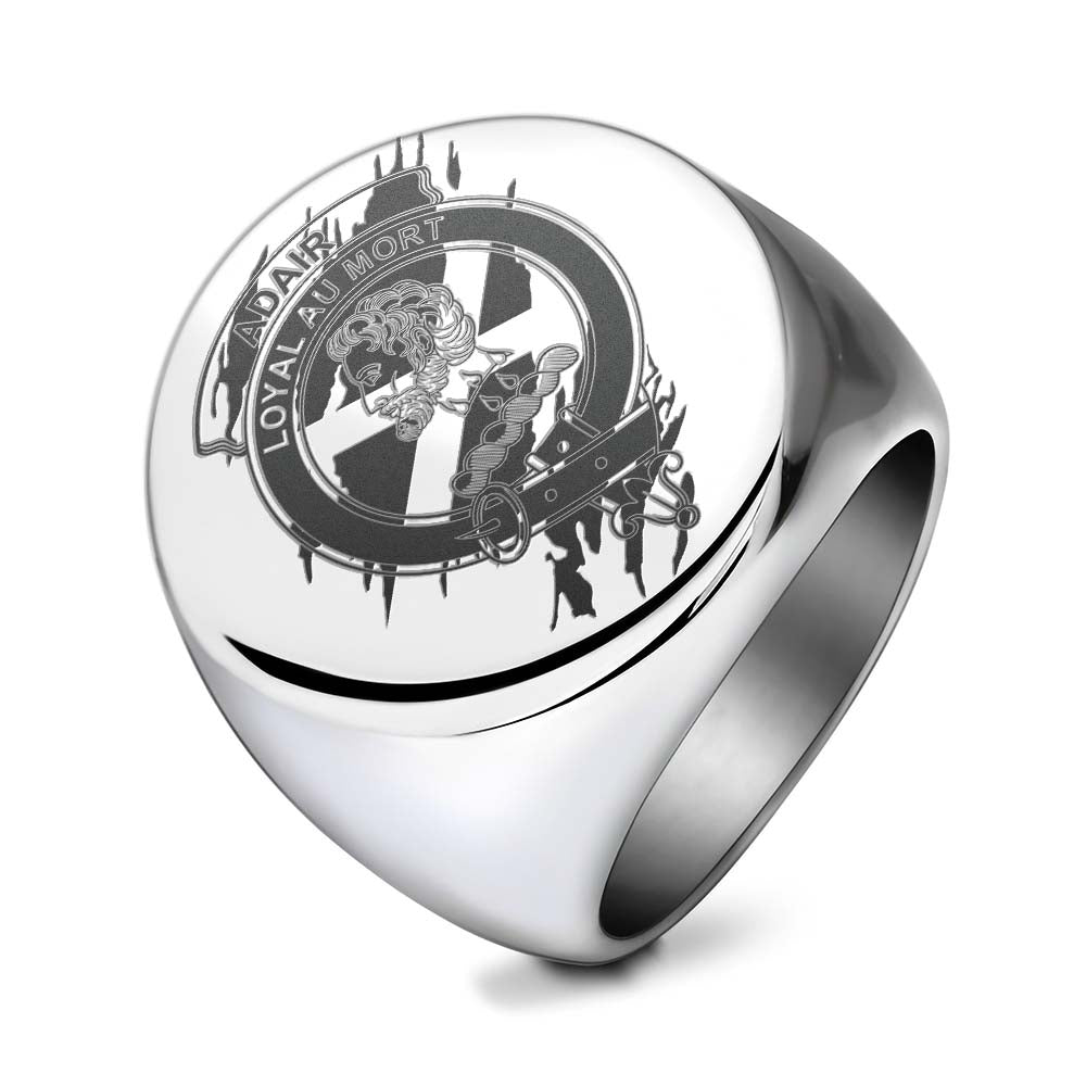 Tartan Vibes Clothing Adair Clan Crest Engraved Ring Scotland In Me Style