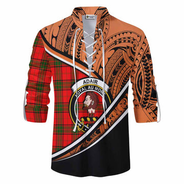 Adair Crest Tartan Ghillie Kilt Shirt with Polynesian Vibes Style - Orange Version