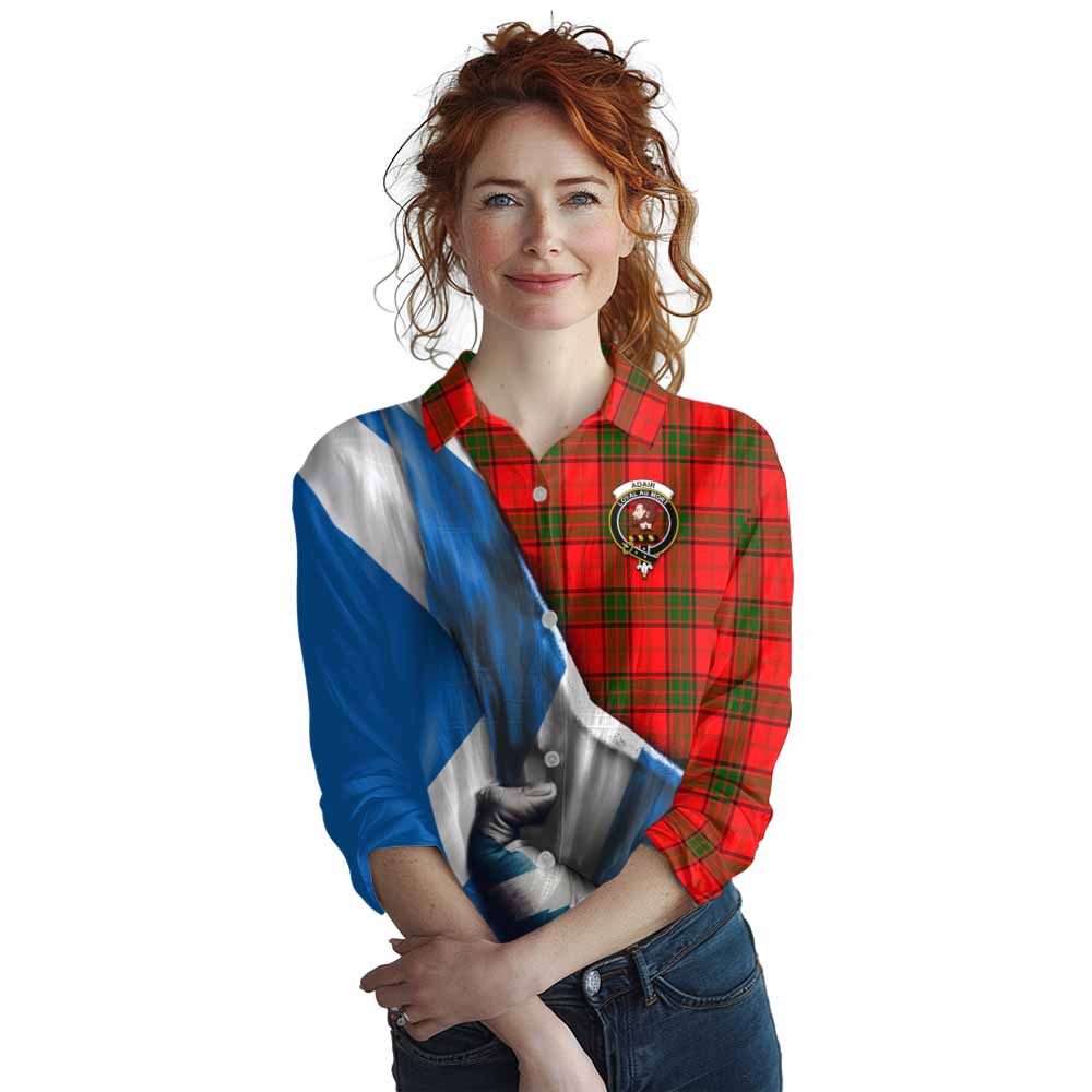 Tartan Vibes Clothing Adair Tartan Women's Casual Shirt with Family Crest Scotland Patriotic Style