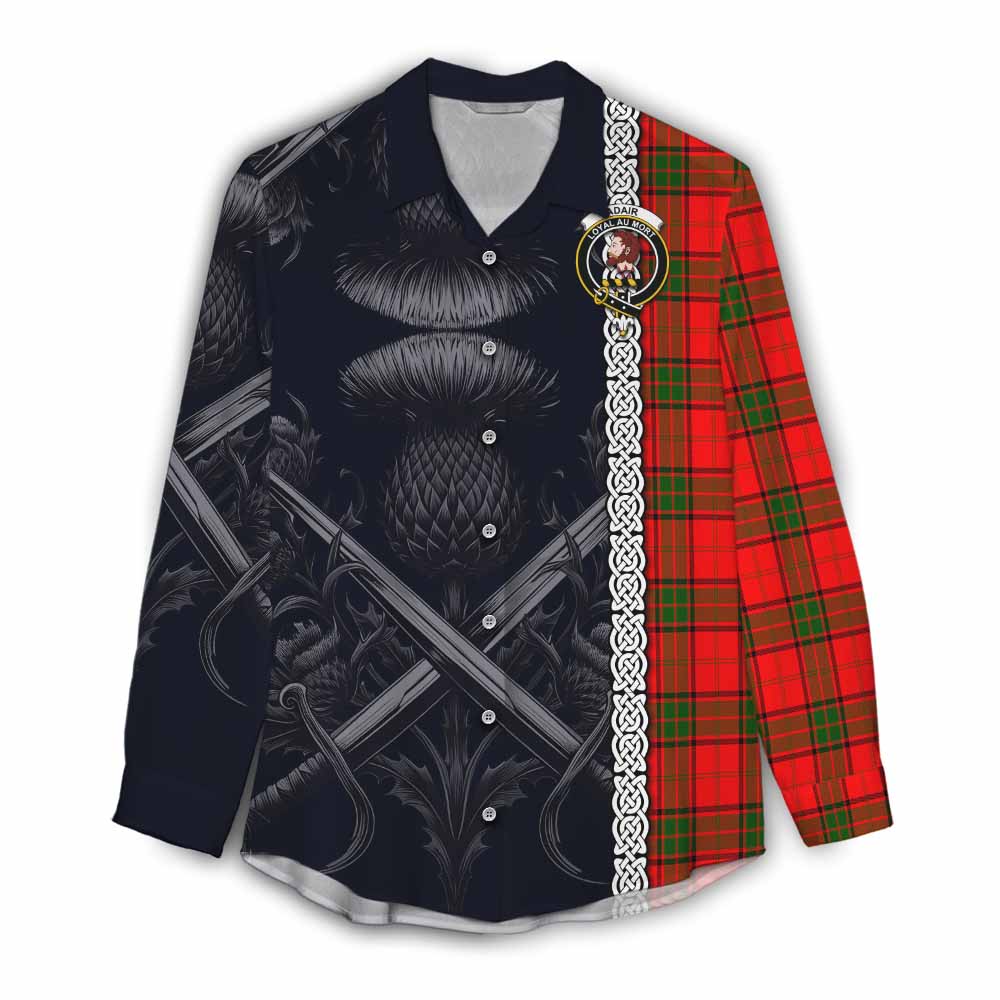 Tartan Vibes Clothing Adair Tartan Women's Casual Shirt with Family Crest Cross Sword Thistle Celtic Vibes