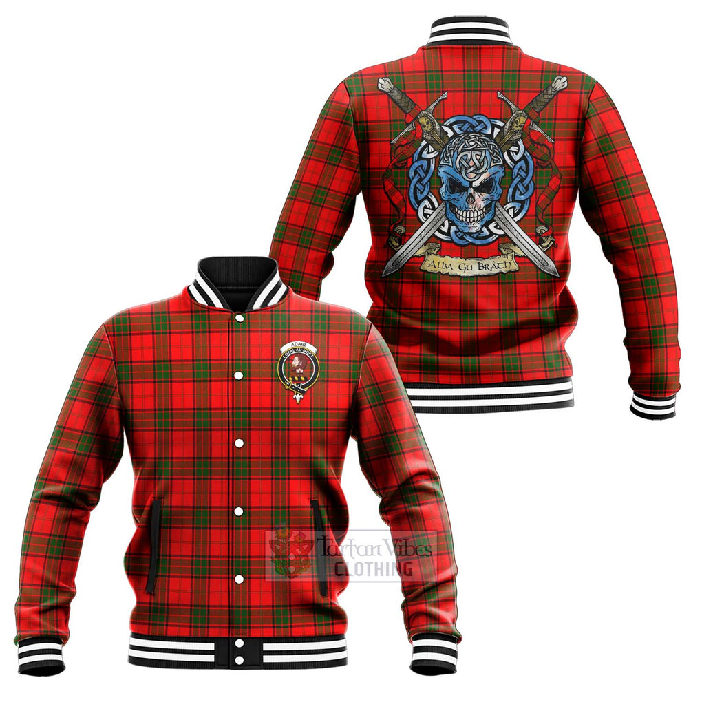 Tartan Vibes Clothing Adair Tartan Baseball Jacket with Family Crest Celtic Skull Style