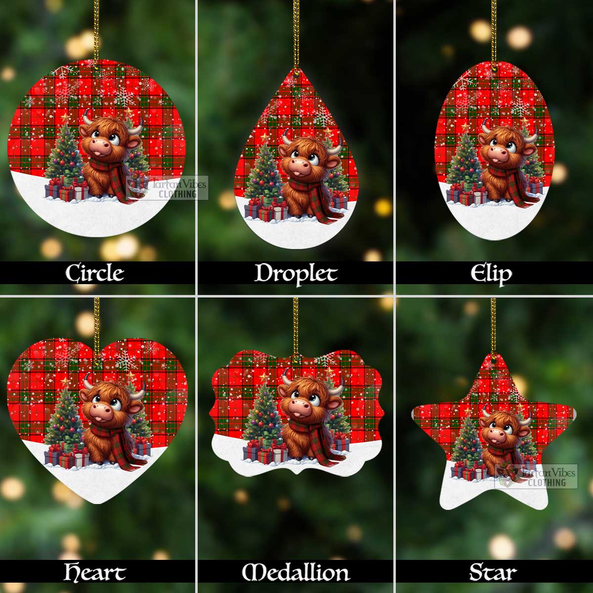 Tartan Vibes Clothing Adair Tartan Christmas Aluminium Ornament with Adorable Highland Coo