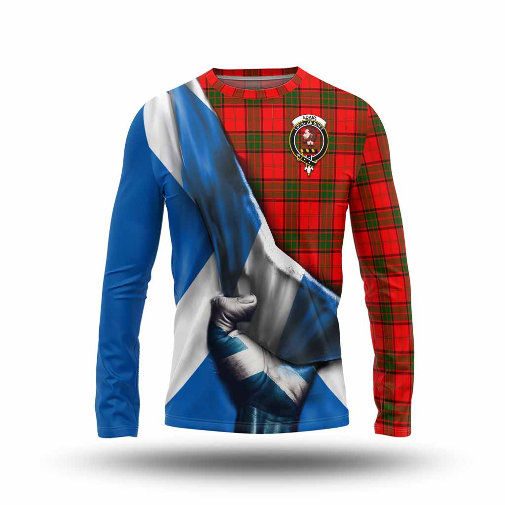 Tartan Vibes Clothing Adair Tartan Long Sleeve T-Shirt with Family Crest Scotland Patriotic Style