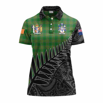 Adair Irish Clan Tartan Women's Polo Shirt with Coat of Arms New Zealand Silver Fern Half Style