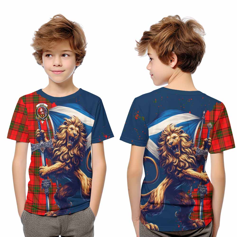 Tartan Vibes Clothing Adair Tartan Family Crest Kid T-Shirt with Scottish Majestic Lion