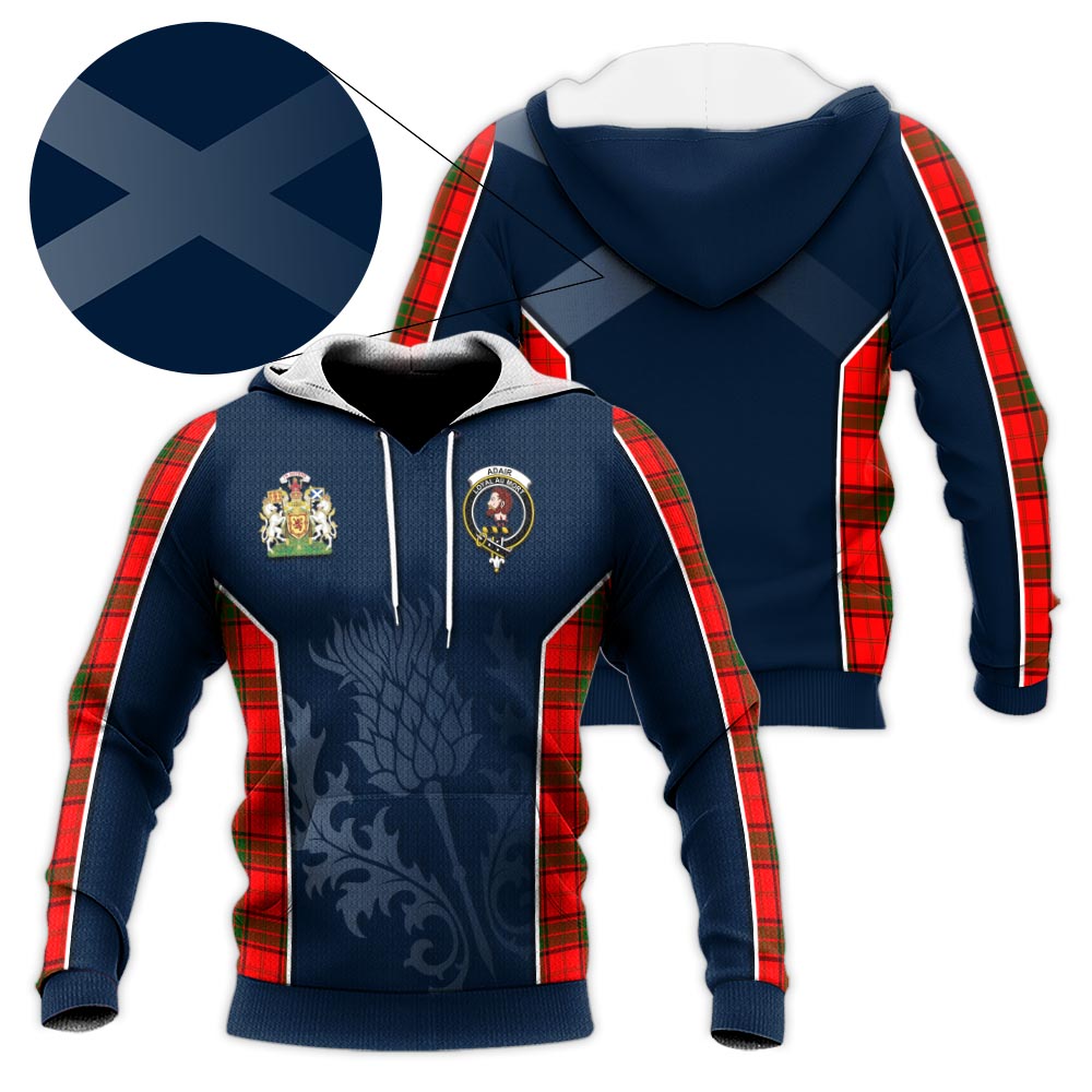 Tartan Vibes Clothing Adair Tartan Knitted Hoodie with Family Crest and Scottish Thistle Vibes Sport Style