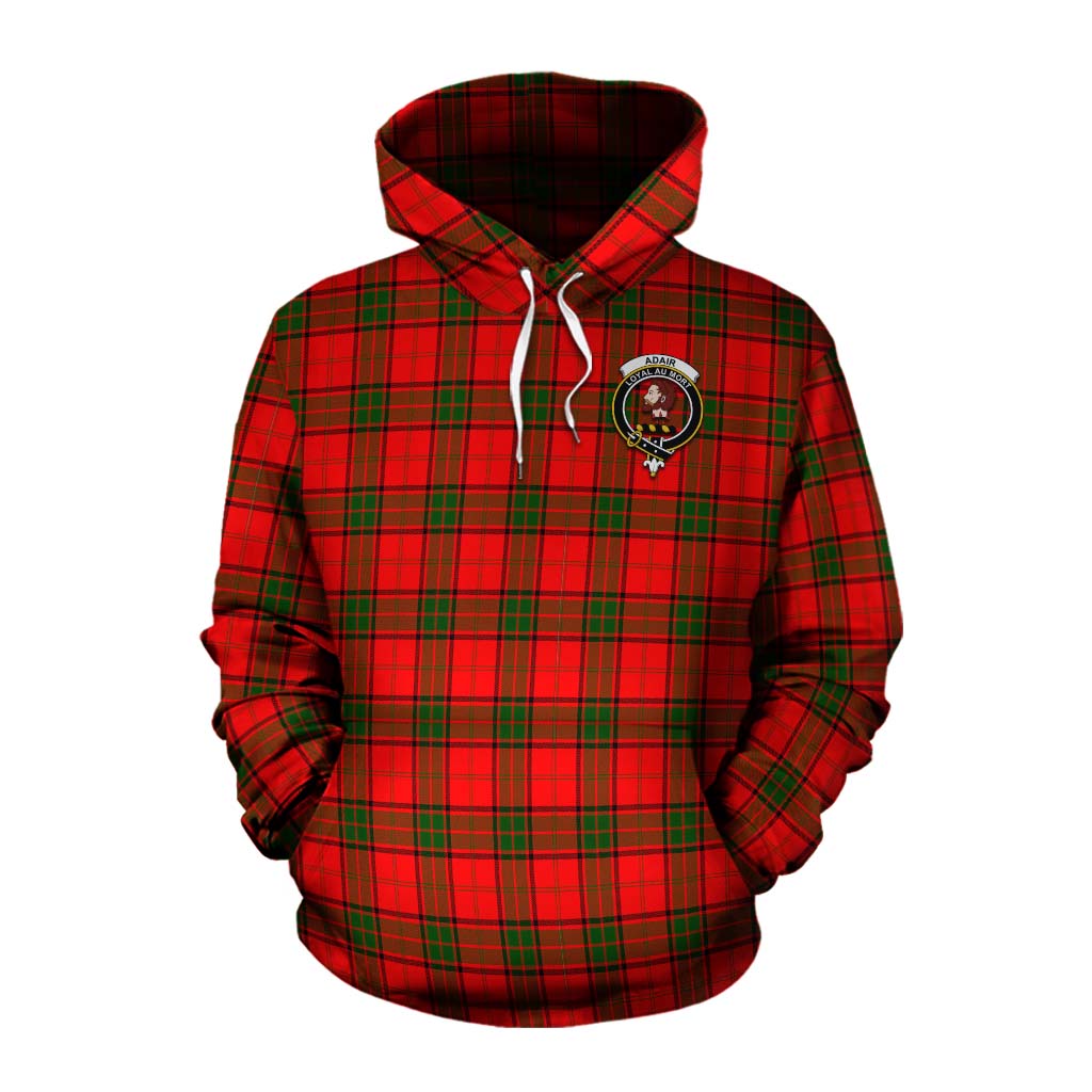 Tartan Vibes Clothing Adair Tartan Cotton Hoodie with Family Crest and Bearded Skull Holding Bottles of Whiskey