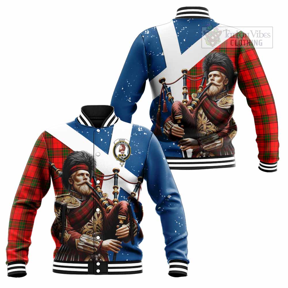 Tartan Vibes Clothing Adair Tartan Baseball Jacket with Family Crest Scottish Bagpiper Vibes