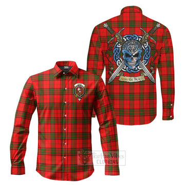 Adair Tartan Long Sleeve Button Shirt with Family Crest Celtic Skull Style