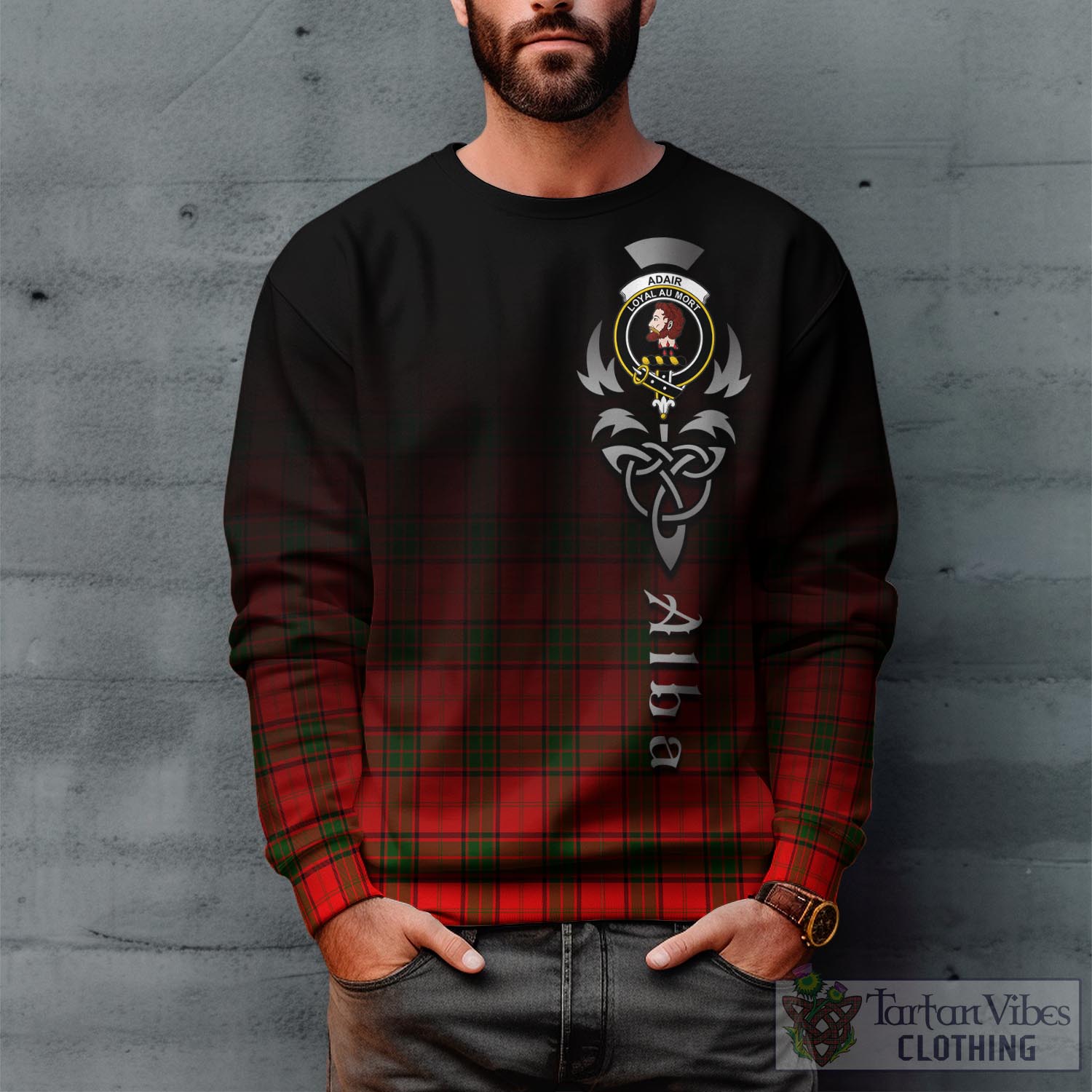 Tartan Vibes Clothing Adair Tartan Sweatshirt Featuring Alba Gu Brath Family Crest Celtic Inspired