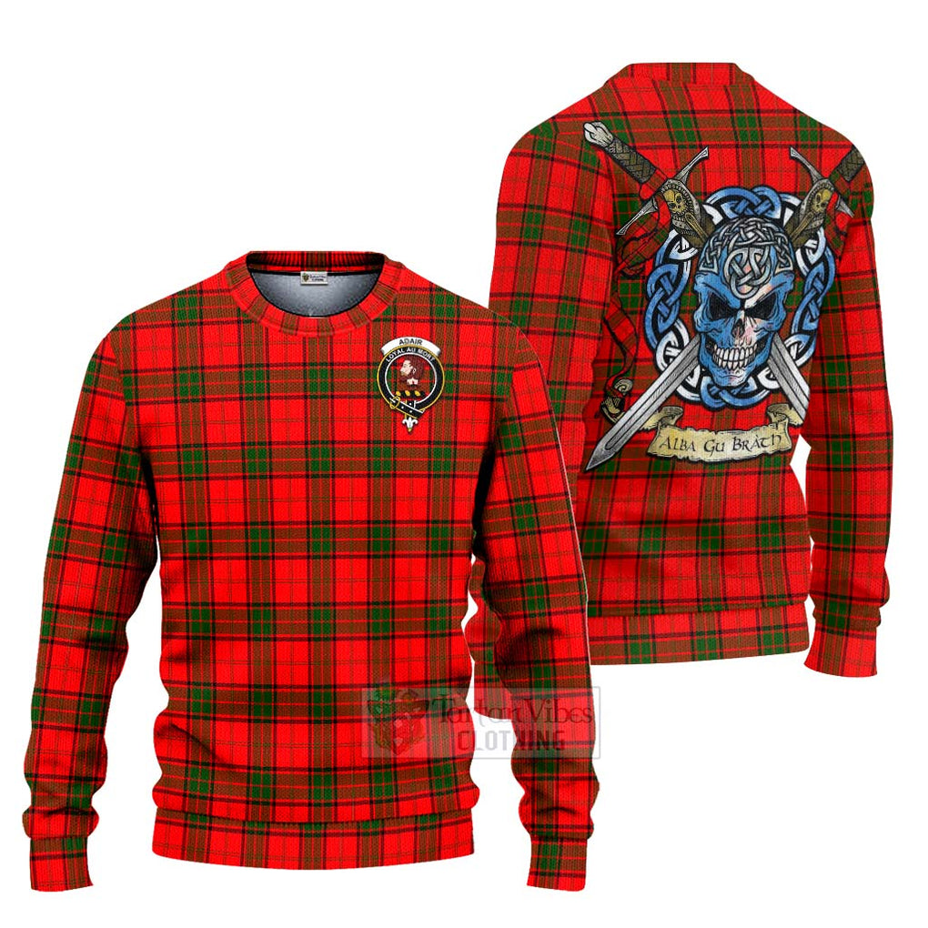 Tartan Vibes Clothing Adair Tartan Knitted Sweater with Family Crest Celtic Skull Style