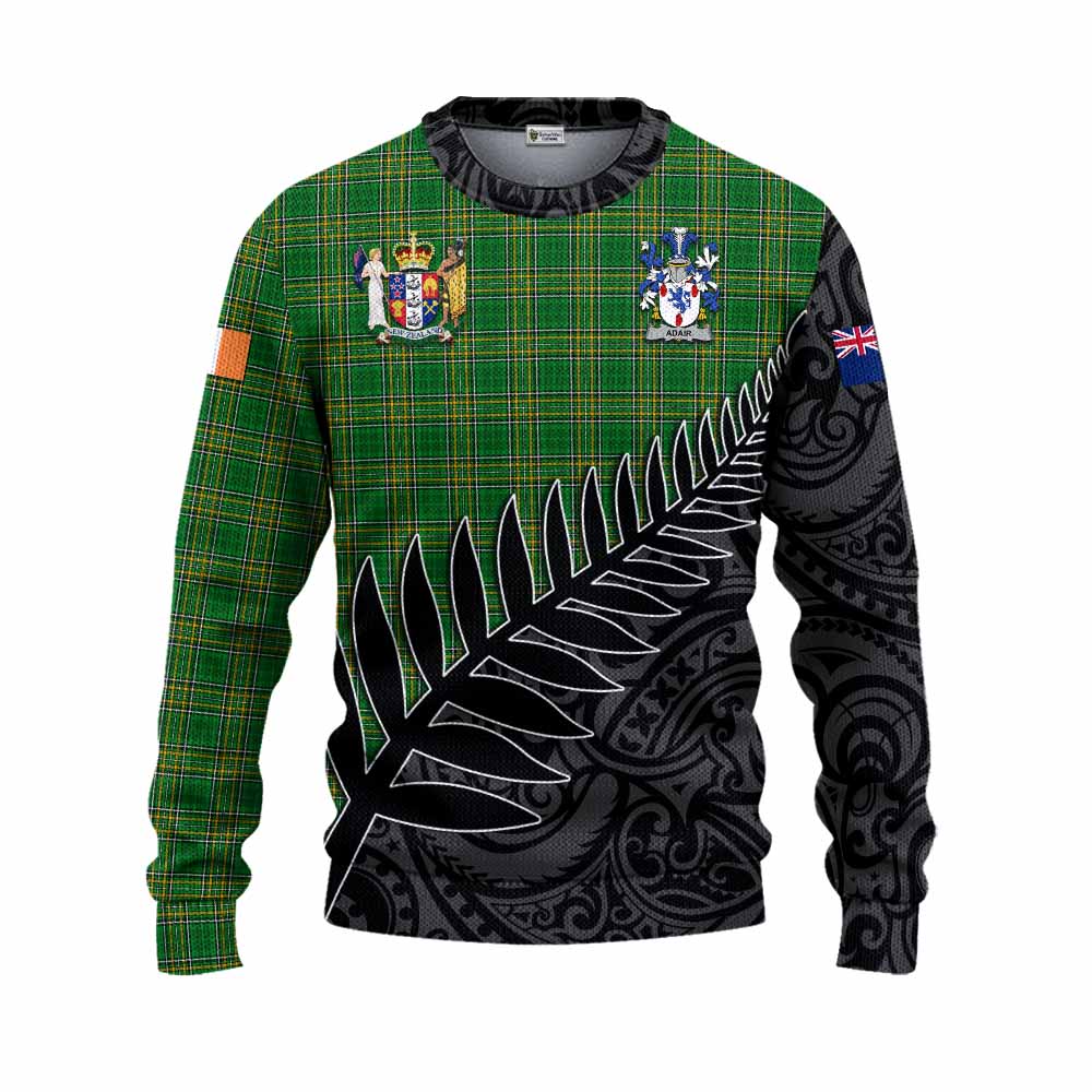 Tartan Vibes Clothing Adair Irish Clan Tartan Knitted Sweater with Coat of Arms New Zealand Silver Fern Half Style