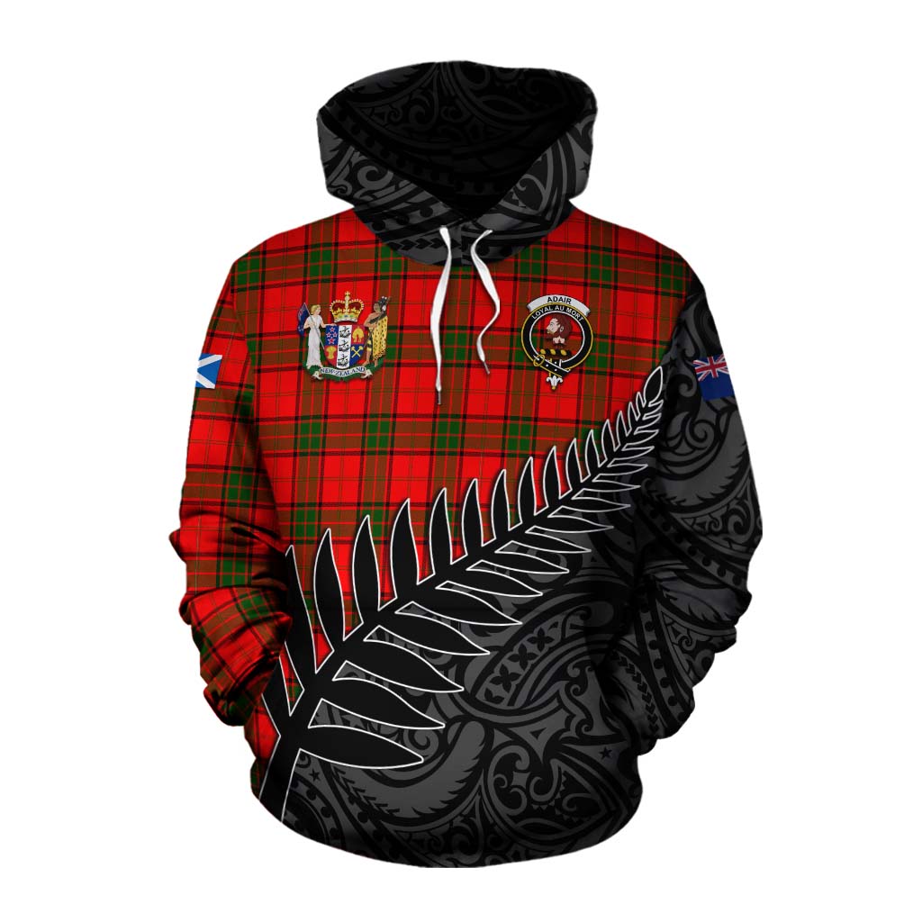 Tartan Vibes Clothing Adair Crest Tartan Cotton Hoodie with New Zealand Silver Fern Half Style