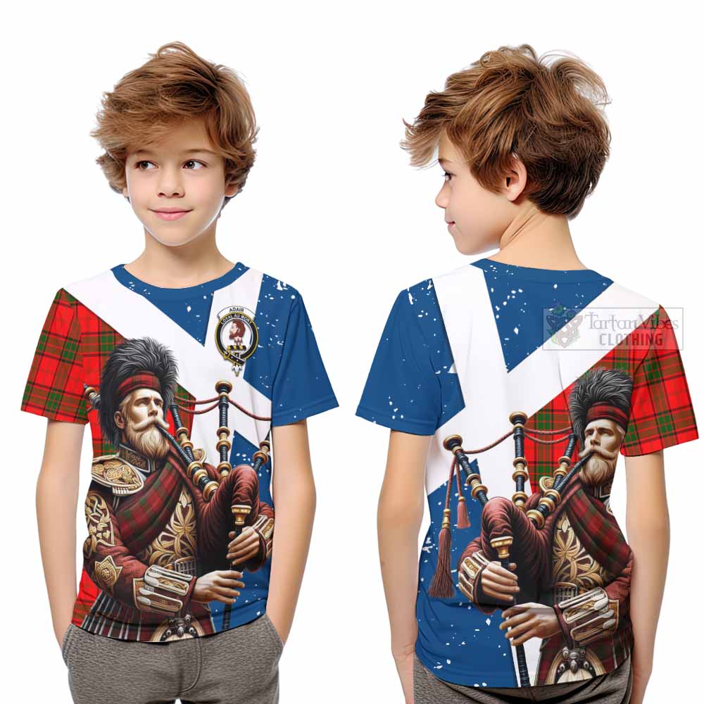 Tartan Vibes Clothing Adair Tartan Kid T-Shirt with Family Crest Scottish Bagpiper Vibes