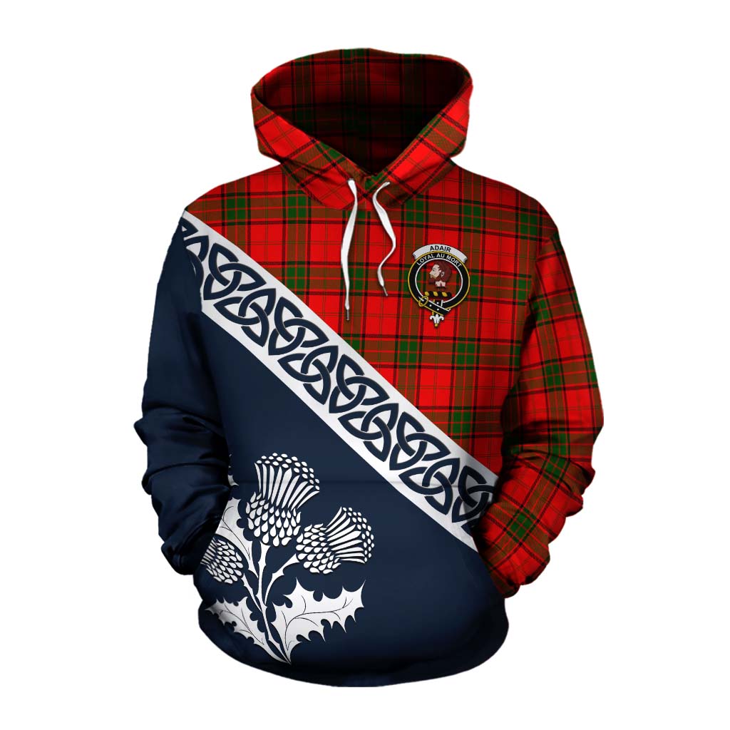 Tartan Vibes Clothing Adair Tartan Cotton Hoodie Featuring Thistle and Scotland Map