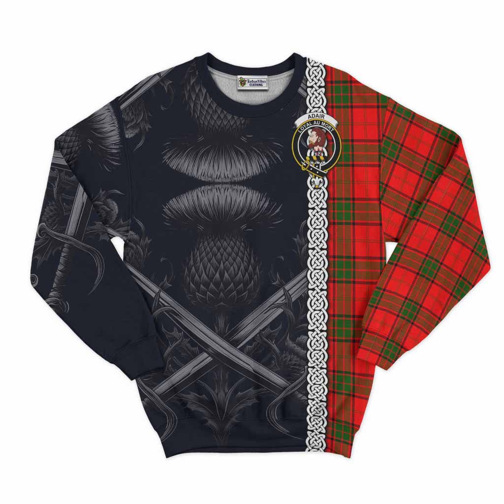 Tartan Vibes Clothing Adair Tartan Sweatshirt with Family Crest Cross Sword Thistle Celtic Vibes